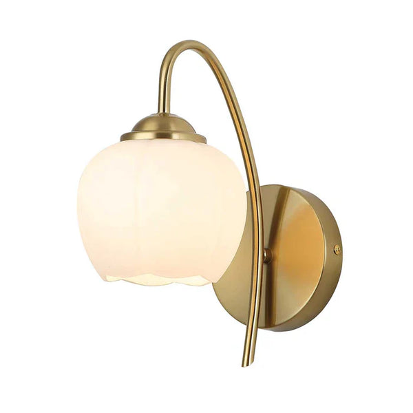 Globe Frosted Glass Wall Light with Gold Arm — PL 2549-GL-WH