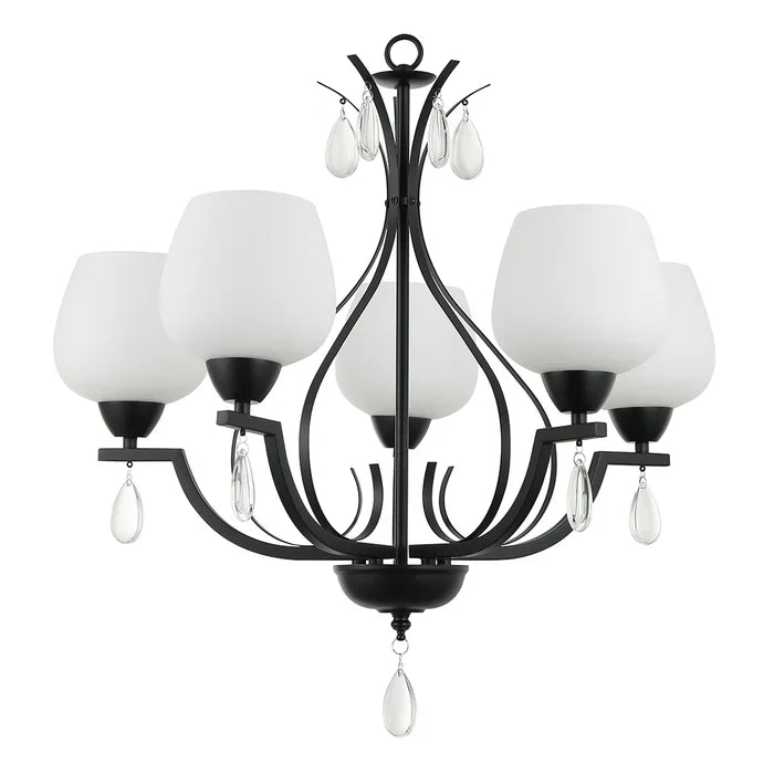 Elegant Silver/Black 5-Light Frosted Glass Pendant — PL 7039-27-05