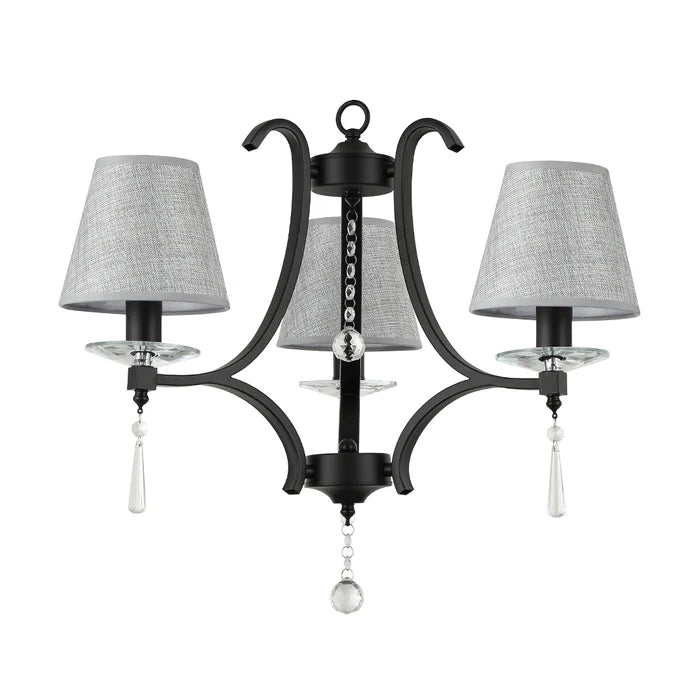 Elegant Black/Grey Pendant Lamp with Fabric Shades — PL 7045-14-03-BK