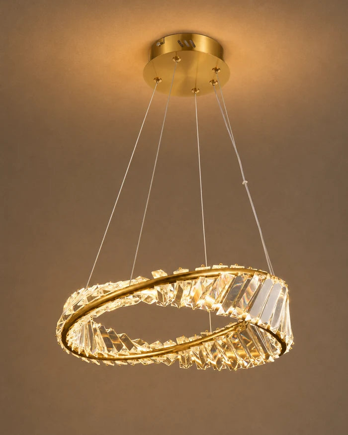 Luxury Crystal Ring Pendant Light – Gold LED 34W Tri-Colour Gold — WH 2603-GO-TC
