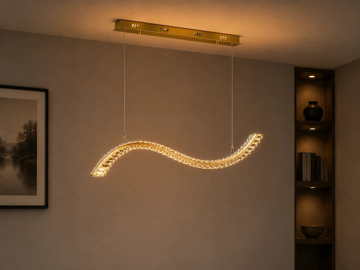 Wave Crystal LED Pendant Light 60W Tri-Colour Gold — WH 2608-GO-TC