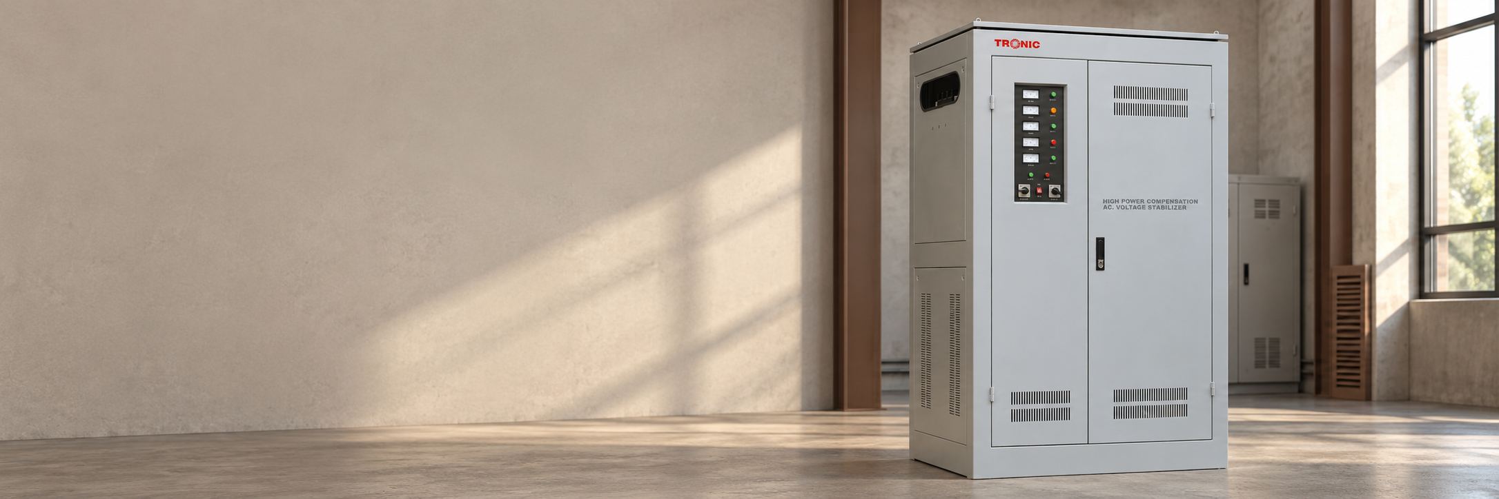 Illustration of a large TRONIC industrial voltage stabilizer