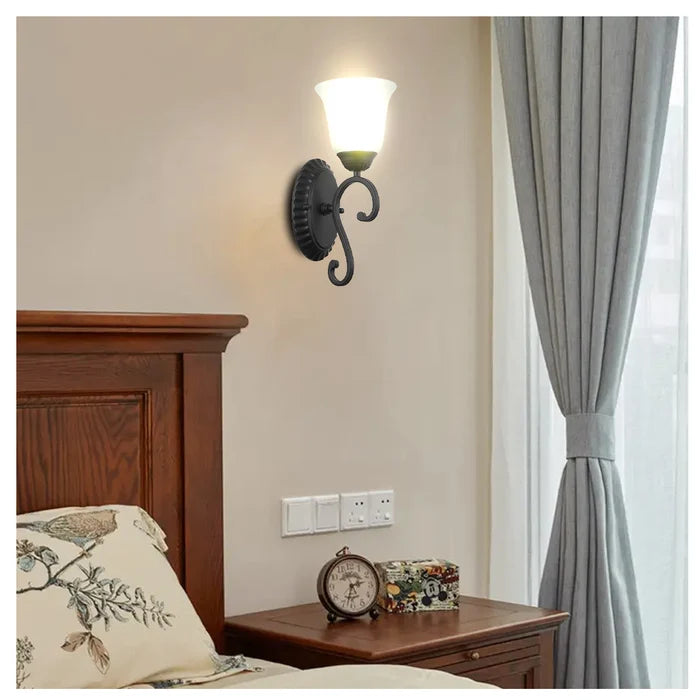 Wall Light Vintage Frosted Bell Black — PL 7030-27-01-BK