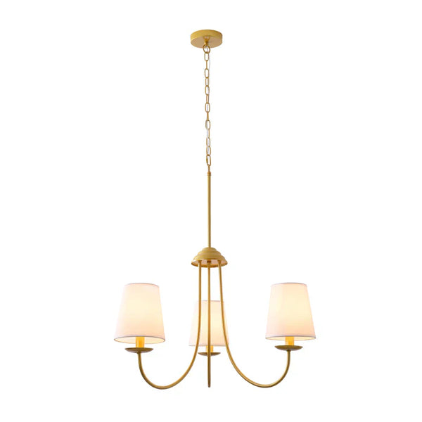 Golden Chandelier Lamp with Fabric Shades – 3XE14 — PL 1144-03-GO