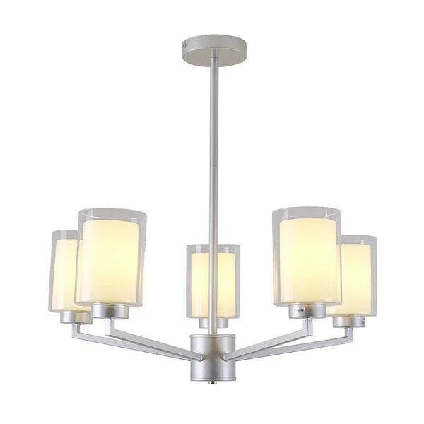 Silver 5-Light Pendant Lamp with Frosted Cylindrical Shades - E27 — PL 1149-05-SI
