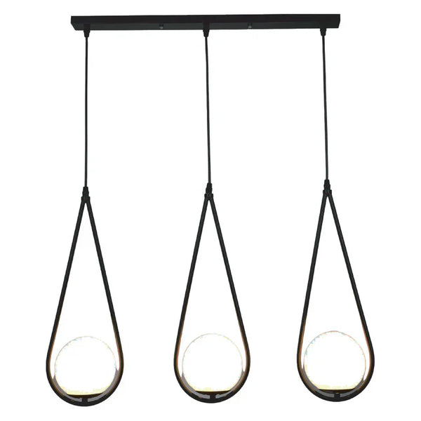 Black 3-Light Pendant Lamp with Teardrop Glass Shades (E27) — PL 1165-03-BK