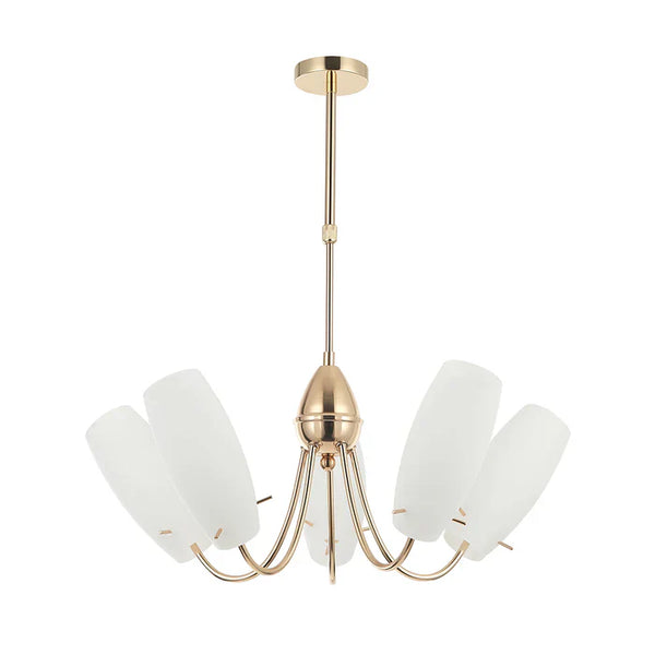 5-Light Golden Chandelier with White Glass Shades — PL 7001-14-05-GD