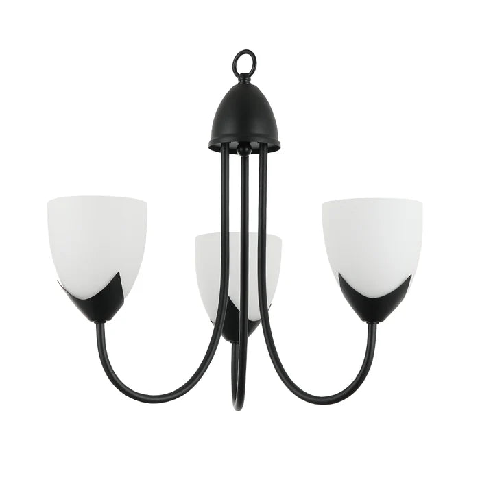 3-Light Pendant Lamp – Iron & Glass, Black/Silver with White Finish  — PL 7047-27-03
