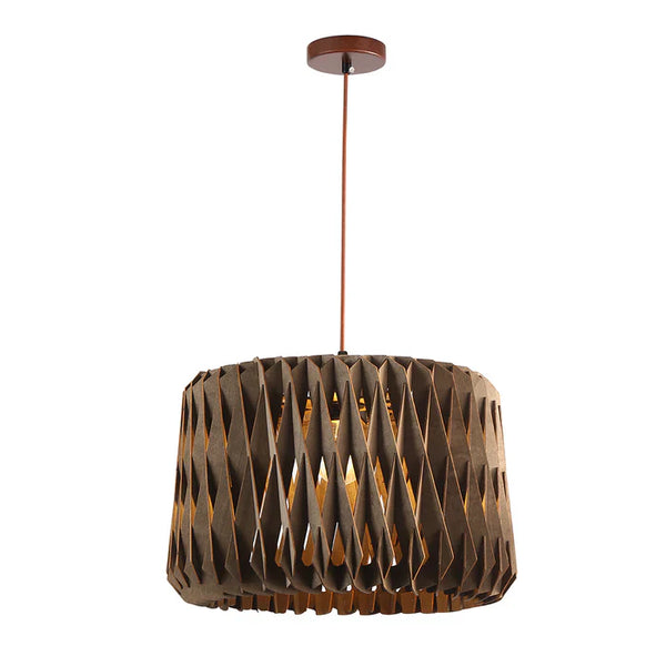 Walnut Pendant Lamp – Modern Decorative Drum Shade, E27 Holder — PL WD25-35