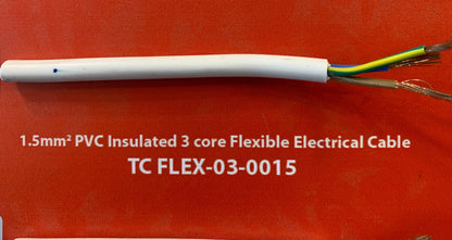 Power Cable 1.5mm 3Core Tri-Colour Black — TC FLEX-03-0015-BK