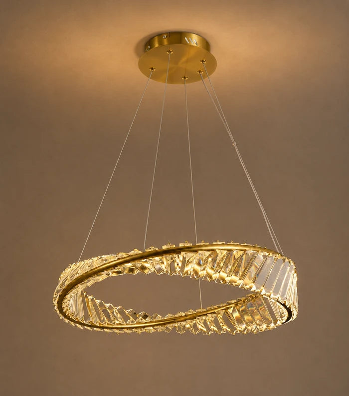 Luxury Crystal Ring Pendant Light 36W Tri-Colour Gold — WH 2604-01-GO-TC