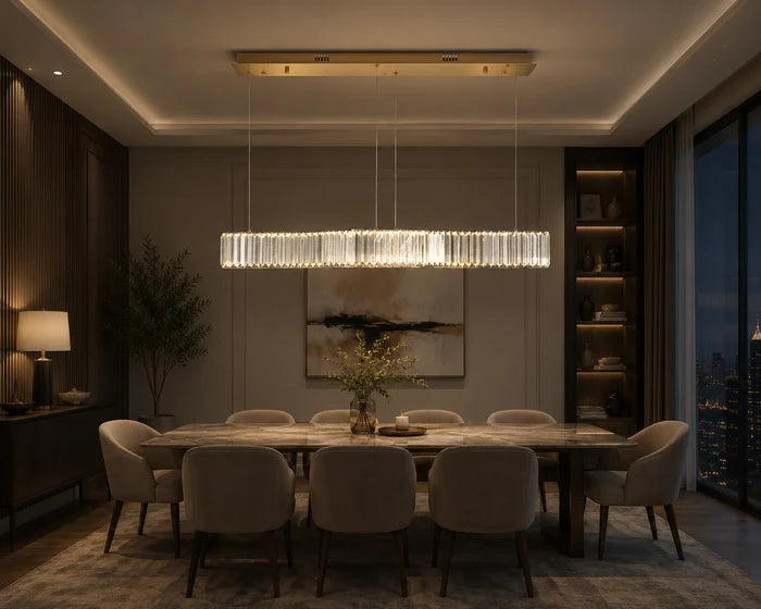 Linear Crystal LED Pendant Light LED 40W Tri-Colour Gold — WH 2607-GO-TC