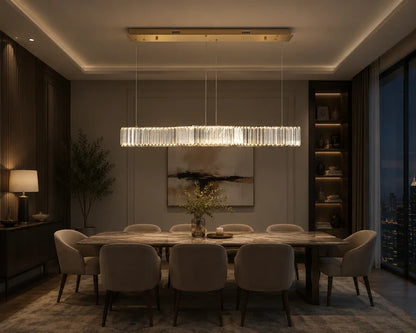 Linear Crystal LED Pendant Light LED 40W Tri-Colour Gold — WH 2607-GO-TC