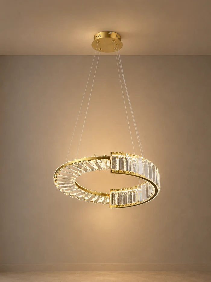 Modern Crystal Halo LED Pendant Light Tri-Colour Gold — WH 2611-01-GO-TC