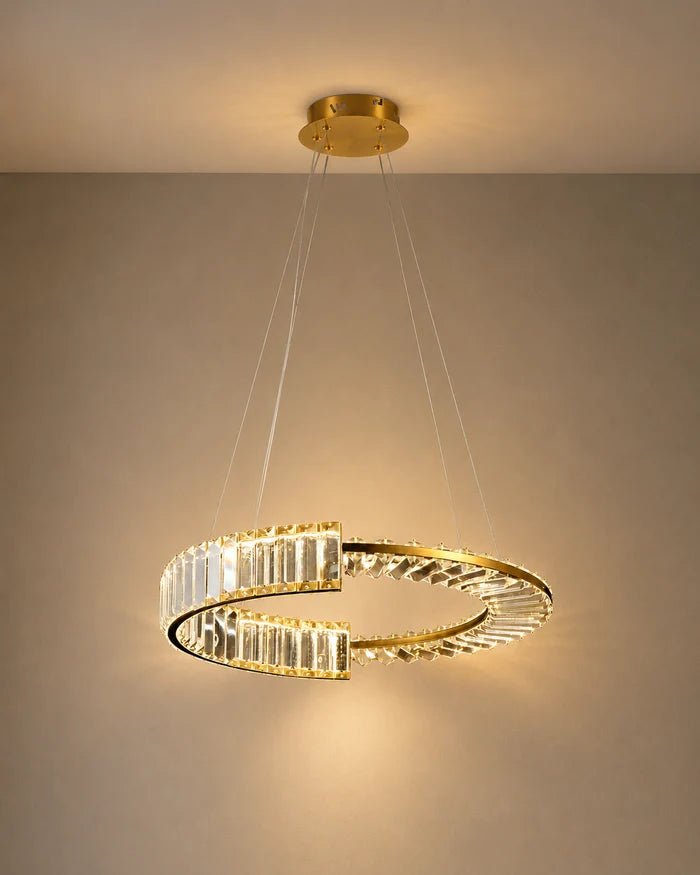 Luxury Crystal Ring LED Pendant Light Tri-Colour Gold — WH 2611-02-GO-TC