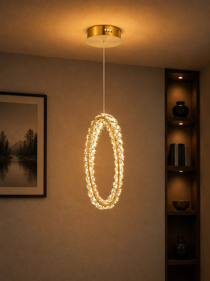 Oval Crystal LED Pendant Light LED 30W Tri-Colour Gold — WH 2612-GO-TC