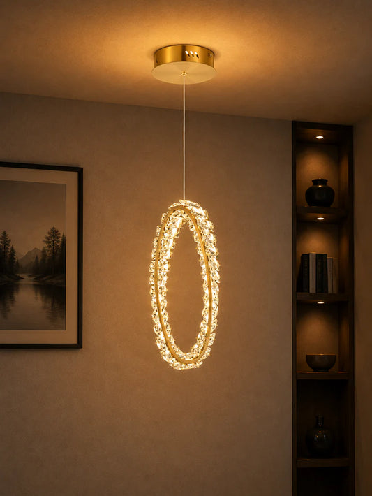 Oval Crystal LED Pendant Light LED 30W Tri-Colour Gold — WH 2612-GO-TC