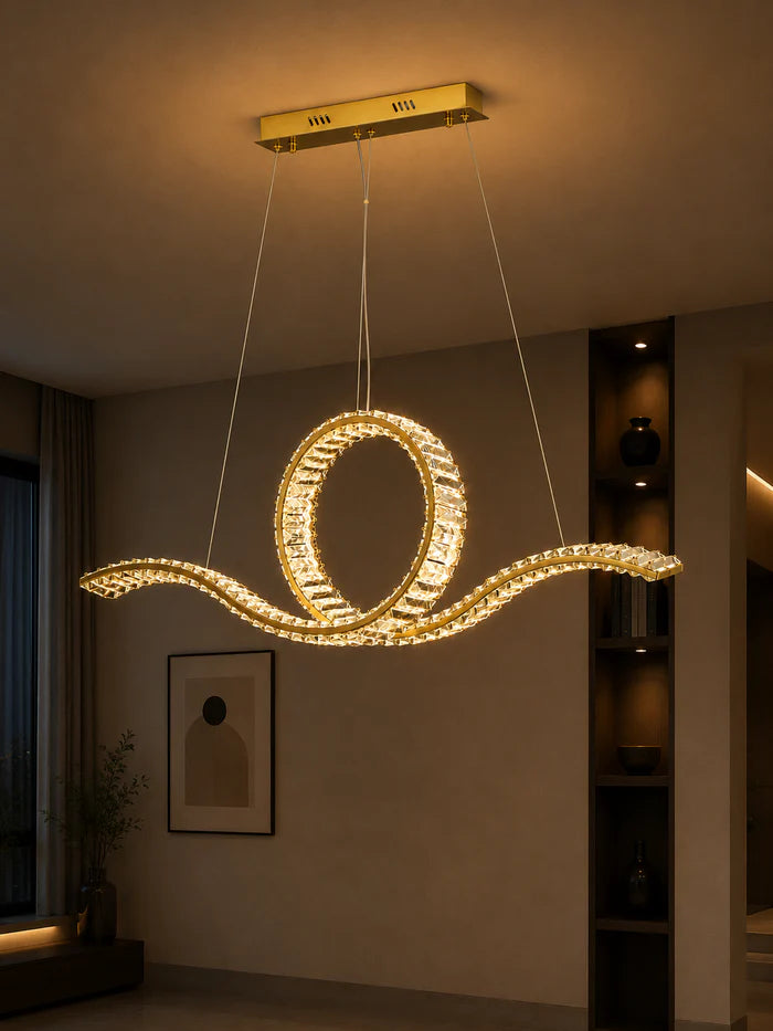 Infinity Crystal LED Chandelier Tri-Colour Gold — WH 2617-GO-TC