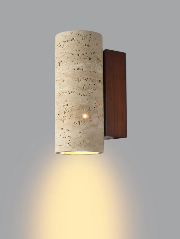 Natural Rustic Wood & Travertine Wall Lamp — WH 2630-2701-YL